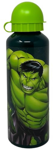 CARTOON Borraccia per bambini in alluminio bottiglia da 500 ml con beccuccio (Hulk, verde scuro)
