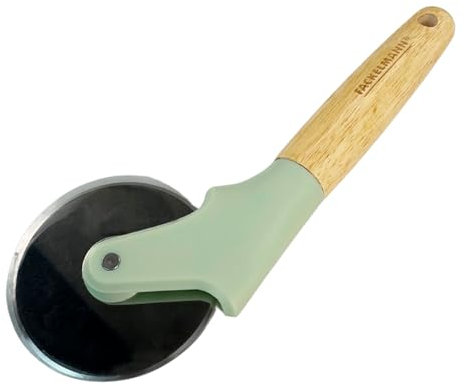 Fackelmann Ocean Coupe-pizza Lame très tranchante en acier inoxydable, prise en main confortable et efficace, manche en bois certifié FSC, 22 x 8,5 cm, couleur vert d'eau, 1 unité