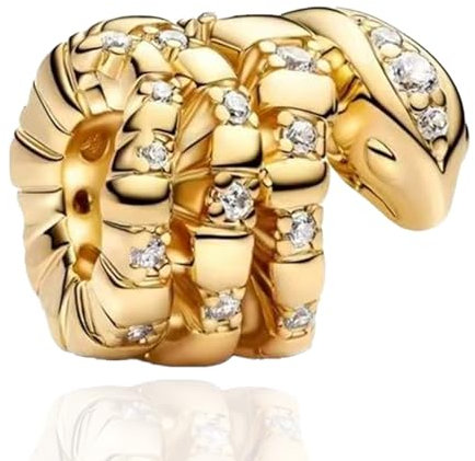 NUNUYAYA Abalorio Charms Argent Sterling 925 Breloque Pendentif Golden Snake Charm Bead Compatible pour Femmes Filles Européen Bracelets Colliers 2pcs / Set
