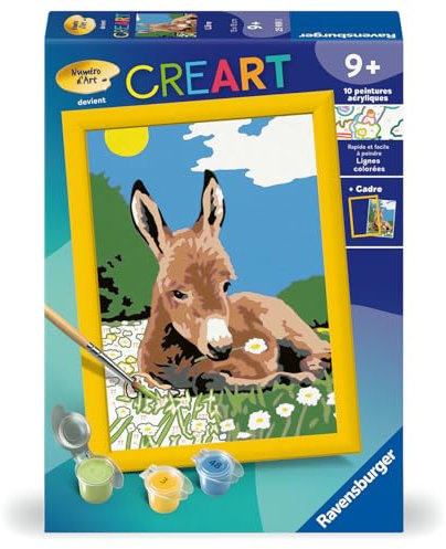 Ravensburger - CreArt Kids 13x18 cm - Numéro d'art - L'Âne - Kit de Peinture par numéros - Dès 7 Ans - 25909