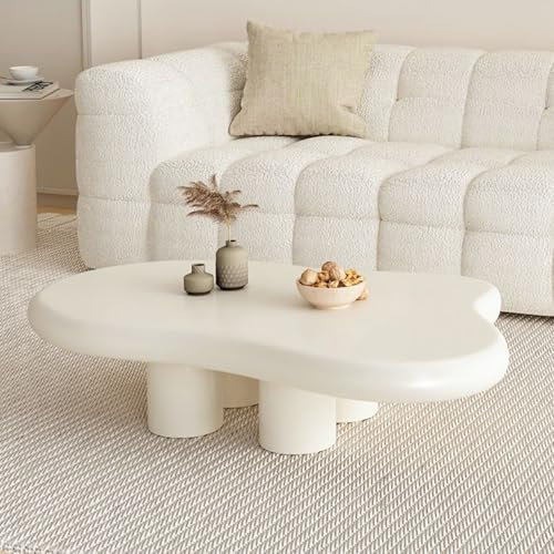 SOUWOFS Moderner Couchtisch in Wolkenform, weißer, unregelmäßiger, niedriger Couchtisch aus Holz für das Wohnzimmer, unregelmäßiger Couchtischs mit 4 Beinen, für Wohnzimmer und Schlafzimmer,39.37in