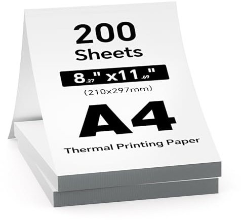 iDRPT 200 Sheets A4 Thermal Paper for Portable Printers, Thermal Printing Paper 8.27X11.69, 210x297mm, Compatible with Various Brands of A4 Thermal Printers