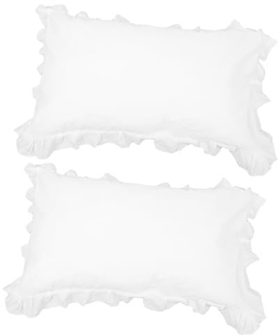 PRETYZOOM 2er Set WeißE Satin Kissenbezug Mit RüSchen Pillowcase Pillow Cover 56x32cm Bettwäsche