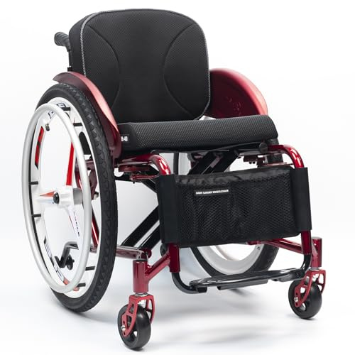 Leichtes Sport-rollstuhl, Aluminium Leichte Rollstühle, Faltbarer Aluminium-rollstuhl, Ultra-leichte Sport-rollstuhl Im Gesamten Taster, Für Jugendliche, Erwachsene, Senioren(42cm/16.5in,Red - Hard ba