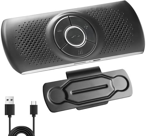 Vivavoce Bluetooth per Auto, Vivavoce Auto Bluetooth 5.0 con Clip Microfono Integrato Slot per Scheda TF Lettore Musicale GPS Altoparlante Connessione Automatica Supporto Siri Google Assistant
