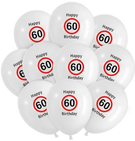 30 Stück Deko 60. Geburtstag Luftballons, 60 Happy Birthday Ballon Rot Weiß, Luftballon 60 Jahre zum Mann Frauen 60 Geburtstagsdeko, Verkehrsschild Geburtstagsfeiern Deko