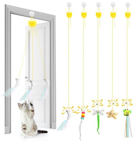 AYESY Indoor Cat Toys，5 Pack Self-Play Hanging Door Interactive Entertain Cat Toys with Bell Hanging Plush Teaser Toy for Hunting Exercise Chasing Play