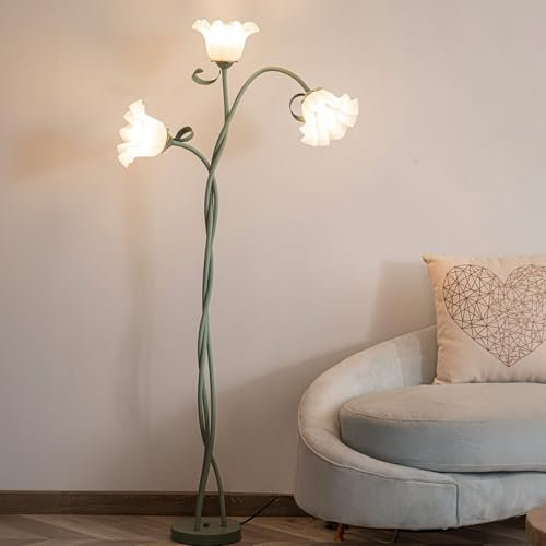 meibeileil Blumen Stehlampe Wohnzimmer,Schwanenhals DIY Bogenlampe Standleuchte mit 3-Köpfe Rose,Flexibel Stehlampe Dimmbar Leselampe Studie,Modern Standing Floor Lamp für Schlafzimmer,BüRo,170Cm,Grün