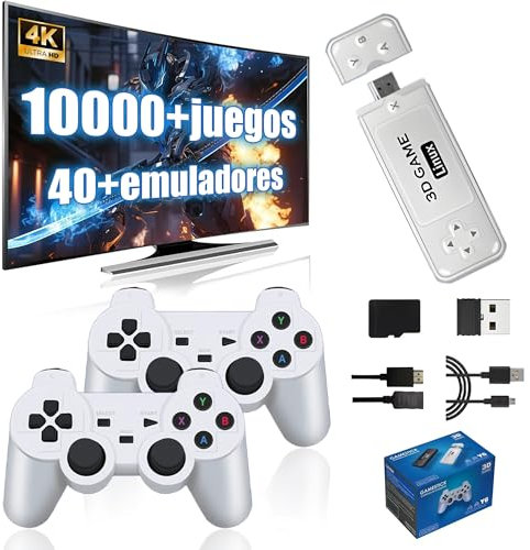 Y6 Retro Game Stick Consola de Juegos 4k con 10000+ Juegos Retro Incorporados 40+ Emuladores, 2 x 2.4G Mandos Inalámbricos, Portátil Plug & Play Video Juegos para Mejor Regalo (64G)