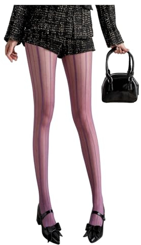 Milumia Women's Striped Lace Tights Sexy Sheer Mesh Pantyhose Stockings