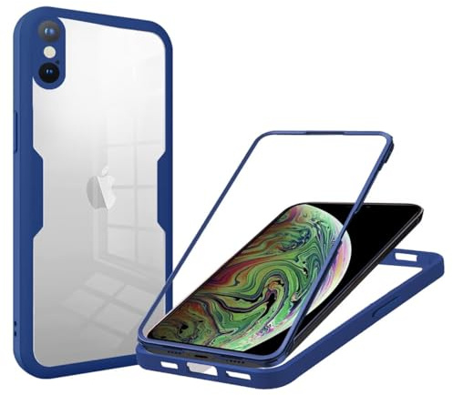 GoodcAcy Case für iPhone XS Max Hülle mit eingebautem Panzerglas Displayschutz und Kamera Schutzfolie [9H HD], 360 Grad Handyhülle Ganzkörper Stoßfeste iPhone XS Max Case - blau