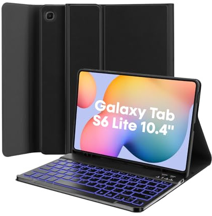 MAYPHY Tastatur Hülle mit Hintergrundbeleuchtung für Samsung Tab S6 Lite 10,4 Zoll 2020/2022/2024, 7-farbige Hintergrundbeleuchtung, Abnehmbarer Tastatur für Samsung Tab S6 Lite 10,4 Zoll, schwarz