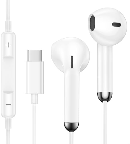 Auriculares con Cable USB C para Samsung Galaxy S25 Ultra S24 FE S23 S22 S21 A17 5G A16 A15 A56 A55 A36 Auriculares in-ear USB C Auriculares con Micrófono para iPhone 17 Air 16 Pro 15, Google Pixel 10