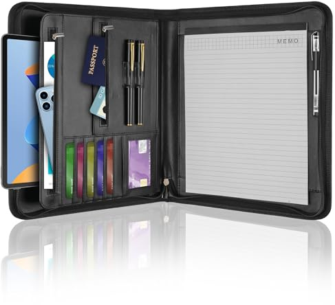 Faux Leather Padfolio Portfolio Binder Organizer with Zipper for Men Women