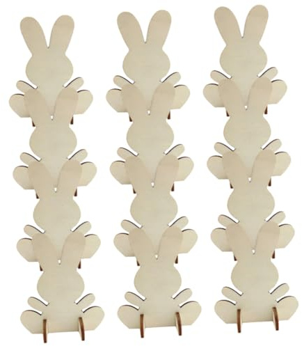 TOPPERFUN 12 Stück Teiliges Holz osterhasen Bemalen DIY Holzfiguren Basteln Kleine Osterdeko für Nachhaltige Holz osterhasen Kreative Osterdekoration zum Selbergestalten