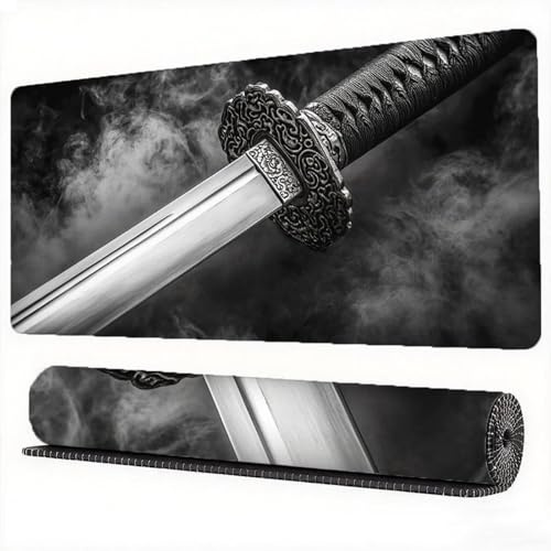 Schwarz Mauspad XXL 700 x 400 mm Gaming Mousepad Schwert Mauspad, Vernähte Kanten mit rutschfeste Gummiunterseite, Mouse Pad Verbessert Mouse Präzision und Geschwindigkeit für PC, Laptop, Model857