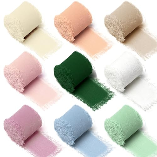 Geschenkband Chiffonband 9 Farbe, 2,5 cm X 2,8 M, Geschenkband Chiffonband Fransenstoffband, Geeignet Für Hochzeitseinladungen, Brautsträuße, Geschenkverpackungen Und Selbstgemachte Schleifen