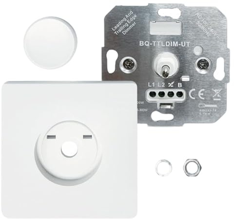 Variateur de Lumiere Led 5-300 W 100-240 V, Panneau de Variation Rotatif Intégré, Variateur SCR pour l'éclairage Commercial, Résidentiel et Paysager Extérieur, Panneau Blanc