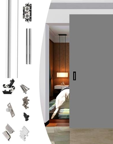 Sliding Door Kit Invisible Sliding Door Track 80 90 100 150 180 cm, Ghost Gate Guide Hardware Kit with Soft Close, Laundry Room Door Slider for Wooden Door(86cm/33.8inch/2.8ft)
