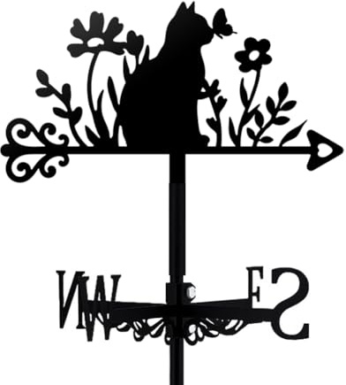 TNKBREEZE Girouette papillon en métal noir avec indicateur de direction du vent pour jardin, ferme, poulailler, abri de jardin, outil de mesure du vent extérieur (buissons de fleurs)