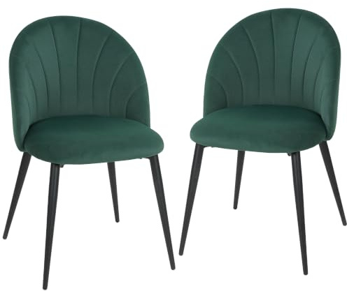 HOMCOM Esszimmerstühle mit Muschelförmiger Rückenlehne, 2er Set, Grün | Küchenstuhl, Samtoptik, Sessel Polsterstuhl mit Fußpolster, Stühle, Wohnzimmerstuhl mit Stahlbeine für Esstisch