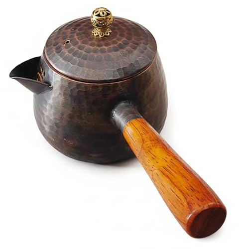 400ml Brown Thickened Copper Turkish Tea Pot with Electric Stove Coffee Pot & Kettle Set with Wood Handle