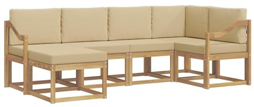 vidaXL Outdoor-Sofagarnitur mit Kissen 6 pcs Weiß und Beige Polyester, Garten-Sofa, modernes Outdoor-Komfort-Set, langlebige Sitzgarnitur für Entspannung und Terrasse