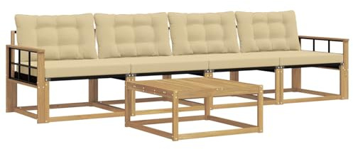 vidaXL Outdoor-Sofagarnitur 5 pcs Weiß und Beige 79 x 79 x 37 cm, Garten, modernes Outdoor-Sofa, Lounge-Set für die Terrasse, stylisches Möbel, bequemes Sitzen