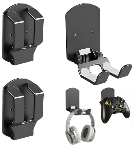 SEVEMKTC Support Manette Mural, 3 Pièces Polyvalent Porte Manette Mural, Autocollant Porte Casque, Pliable Support Mural pour Manettes, avec Supports pour Manettes PS4/PS5/Xbox/Switch, Casque, Noir