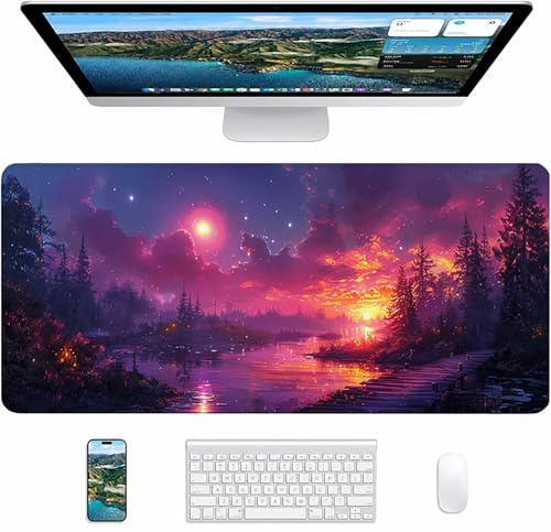 Alfombrilla Ratón Gaming Rosa, Alfombrilla Ratón XXL 800x300x3mm, Mouse Pad con Bordes cosidos, Tapete Escritorio con Base de Goma Antideslizantek, Accesorios Gaming, Regalo Mujer, Atardecer T-6212