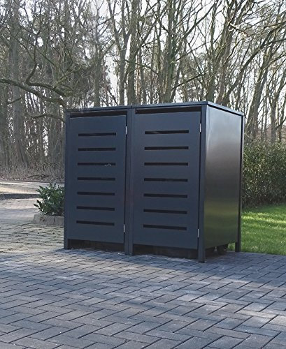 2 Mülltonnenboxen Modell No.6 für 240 Liter Mülltonnen / komplett Anthrazit RAL 7016 / witterungsbeständig durch Pulverbeschichtung / mit Klappdeckel und Fronttür