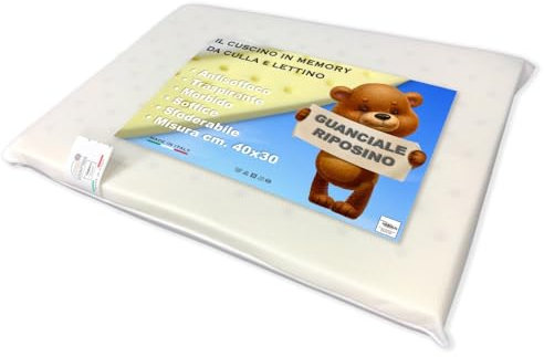 Tex family - Cuscino RIPOSINO Memory Foam | Antisoffoco per Neonato | Traspirante e Sicuro | Misura 30x40 cm, Guanciale per Culletta e Lettino, Bianco, Poliestere, Made in Italy