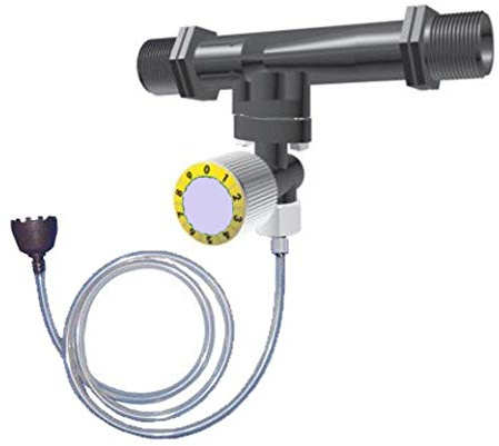 Suinga Venturi-Injektor für Dünger, 32 Ø 7 mm, mit Druck-Dosierschlüssel, maximale Bewässerungsmenge 2.500 l/h, maximaler Durchfluss Dünger 250 Liter bei 3 bar, Gewinde 1