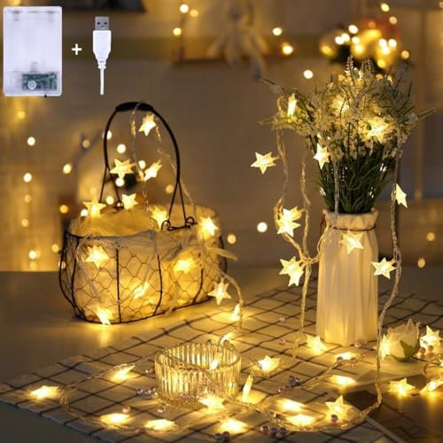 Lecone Sterne Lichterketten, 3m 20 LED batteriebetriebene und USB, 2 Beleuchtungsmodi, dekorativ für Innenbeleuchtung im Freien, Schlafzimmer, Hochzeit, Geburtstag, Valentinstag, Weihnachten