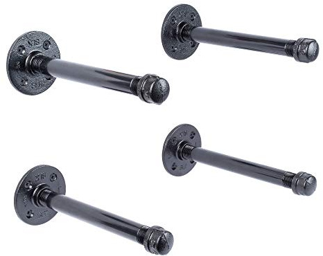 Electroplated Industrial Pipe Brackets by Pipe DÉCOR Set of 4 Industrial Steel Black Shelf Brackets for Hanging Shelves Wall Mounted Bracket Pre-Sealed & Ready to Use Real Durable Metal (8 Inch)