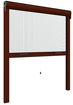Zanzanet Zanzariera Verticale per finestre su Misura 42 mm cassonetto Sottile Personalizzabile a Rullo con Molla Telaio con Profilo Robusto e Resistente in Alluminio Made in Italy Marrone