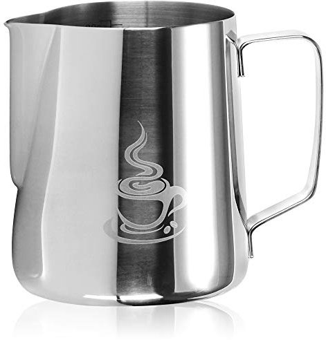 COM-FOUR® Milchkännchen - Edelstahl Milchkanne zum Aufschäumen - Milchaufschäumer Kännchen 600 ml - Milchkännchen mit Ausgießer und Messskala (silberfarben - 600ml)