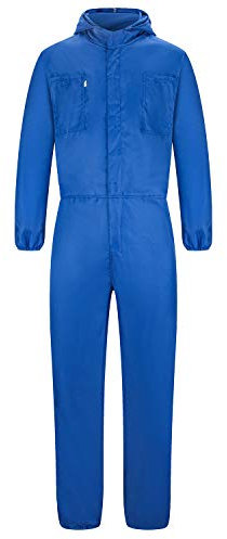 Yukirtiq Men's Lightweight Hooded Overall Hard Wearing Solid Color Mechanics Boiler Suit Workwear Hooded Boilersuit Coverall, Royal Blue, S