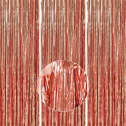 PartyWoo, 3 Stück, Lametta Vorhang, Deko, Hintergrund, Foil Fringe Curtains, Partydeko für Geburtstag, Hochzeit, Party, Baby Shower, JGA (Rosegold, 1x2m)