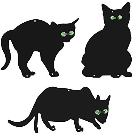 3 X Metal Scare Cats, Garden Scare Cat Schwarze Katze Silhouette Cats 3er-Pack Bird Fright Cats, Metallkatzen mit grünen Marmoraugen für Gärten Gemüsegarten Teiche Zäune oder Wände