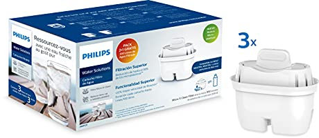 Phillips - AWP211 - Filtro de agua Micro X Clean, Cartuchos para filtración de agua, Compatible con jarras Philips y principales marcas, cartucho Oval - Pack 2+1