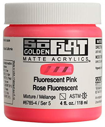 SoFlat Matte Acrylics by GOLDEN, rose fluo, pot de 118,3 ml, peinture acrylique professionnelle, semi-transparente