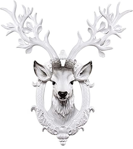 An Der Wand Befestigtes Elchkopf-hängendes Ornament Dreidimensionale Dekoration des Wohnzimmers Harzskulptur-Tierhirschkopf (Color : Weiß, Size : 61 * 71cm)