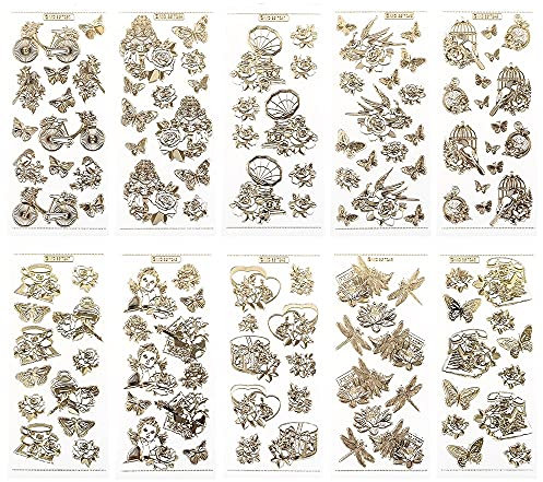 Ideen mit Herz Gravur-Sticker, transparent/gold, 10 Bogen à 10 x 23 cm | Goldene Aufkleber zum Basteln & Dekorieren | Geburtstag, Weihnachten, Rente & mehr (Vintage 2)