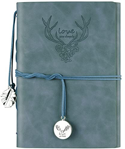 Notizbuch aus Leder, nachfüllbar, Tagebuch für Frauen, Mädchen, liniertes Papier mit Ordnertaschen, Retro-Reisetagebuch, Geschenke, A5, 16,5 cm x 23,4 cm (Navy)
