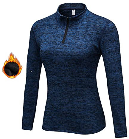 WOWENY Donna Maglia da Corsa a Maniche Lunghe 1/2 Zip Felpa in Termiche Pile con Mezza Felpa in Pile Fleece Maglione Sportivo Senza Cappello Sportiva