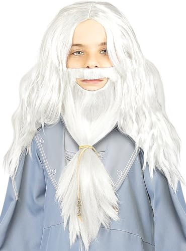 Funidelia | Dumbledore Perücke mit Bart - Harry Potter für Jungen Zauberer, Gryffindor, Hogwarts - Zubehör für Kinder, Zubehör für Kostüm - Grau/Silber