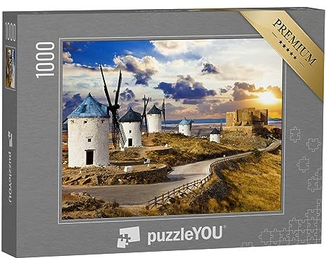 puzzleYOU: Puzzle 1000 Teile „Windmühlen des Don Quijote, Cosuegra, Spanien“ – aus der Puzzle-Kollektion Spanien, Windmühlen