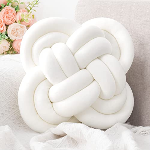 Xiashrk Cuscino a forma di nodo natalizio, cuscino decorativo da pavimento con morbido peluche per divano, cuscino quadrato annodato bianco decorazione per camera da letto e soggiorno