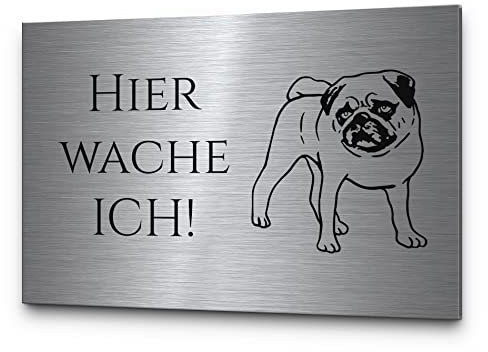 Vorsicht Hund Achtung Hund Hundeschilder Hinweisschilder Edelstahl | Verschiedene Hunderassen zB Dackel Schäferhund Chihuahua | Robuste Gravur - kein Druck… (Personalisierbar, Mops)